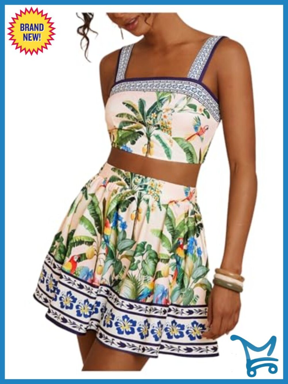 Women's Two Piece Vacation Set Skirt Set Crop Cami Top and Skirt